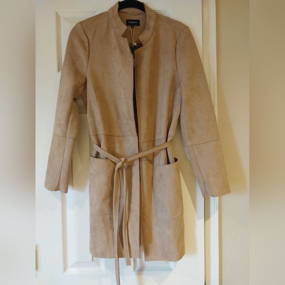 NWT Naf Naf Paris brown suede trench coat